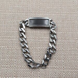Stainless Steel Carbon Fiber Style Curb Chain Bracelet Vintage B845